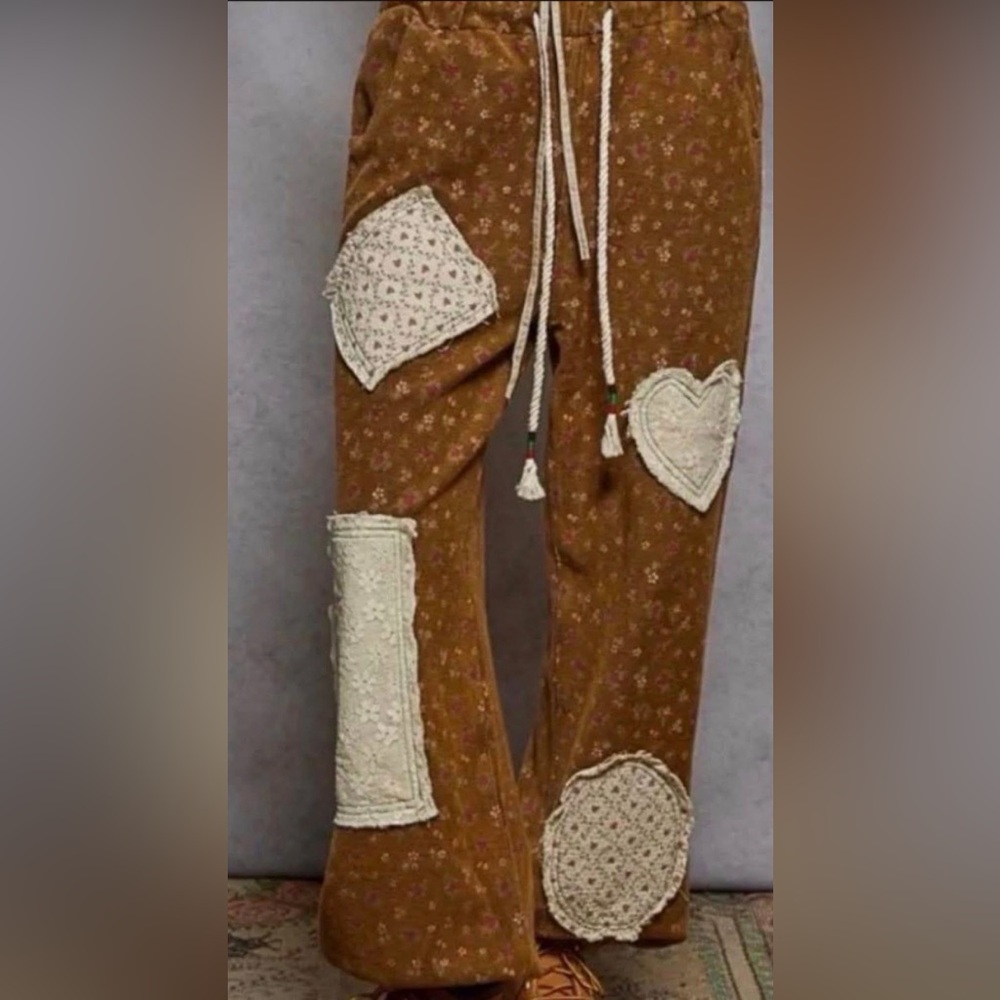 New in bag POL French Terry Floral Joggers with Micro-Floral Patchwork
